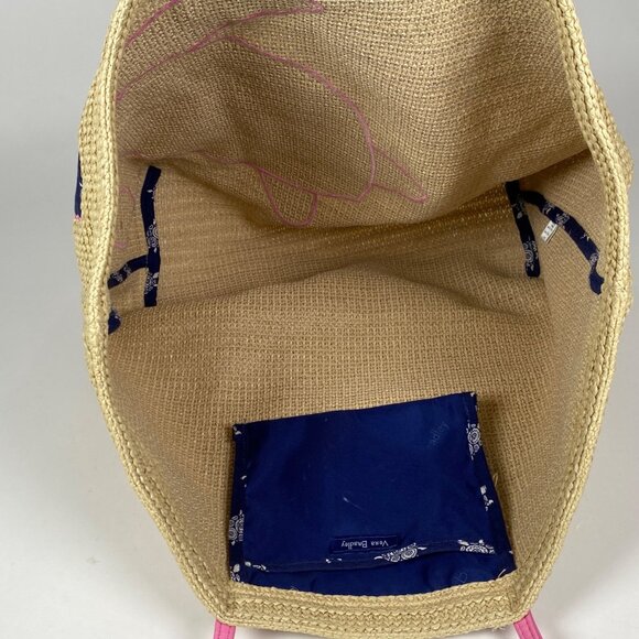 Vera Bradley Straw Beach Tote Bag Sea Turtle Pink Double Handles Open Top - Picture 4 of 5